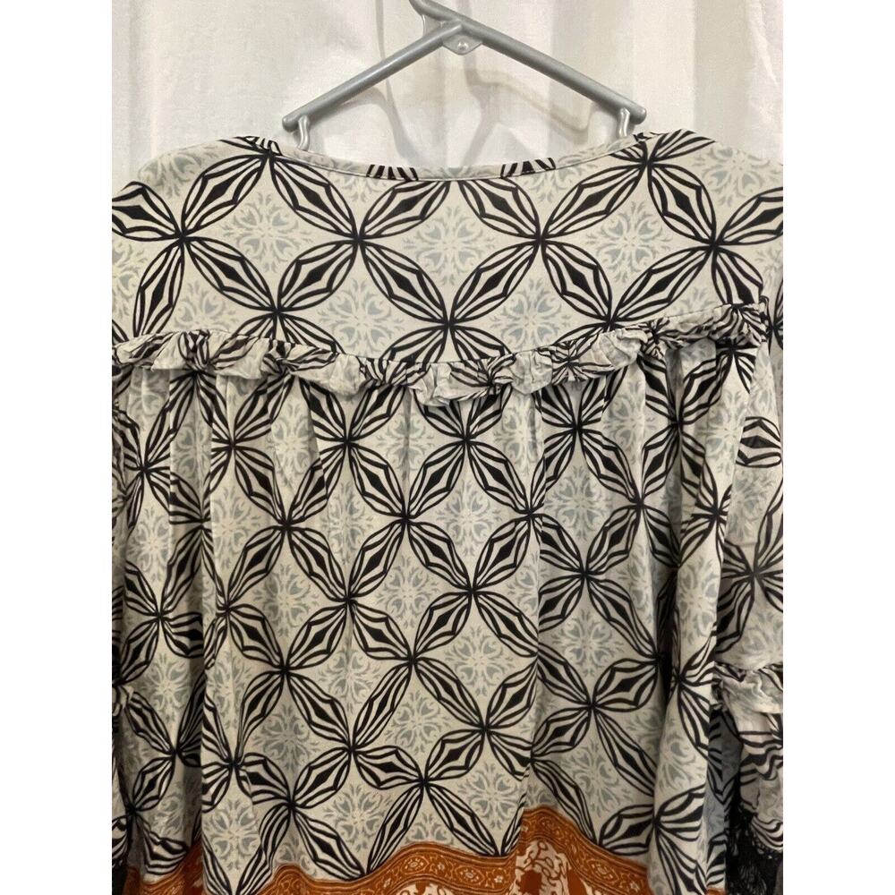 Anthropologie Terri Embroidered Peasant Boho Top Mixed Print S Rust Black Cream - Picture 8 of 13